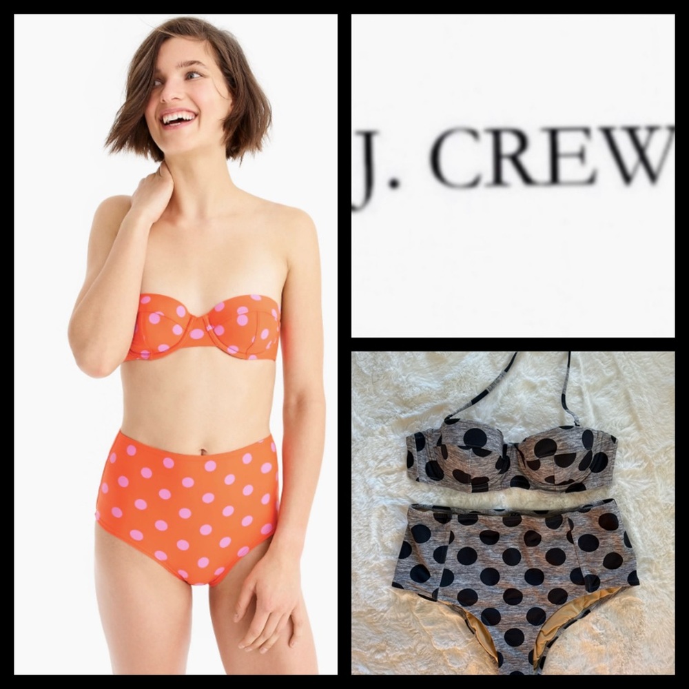 J. Crew Coral Pink Polka Dot Strapless High-Waist Bikini
